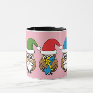 Caneca Três Corujas Engraçadas de Gnomo de Natal