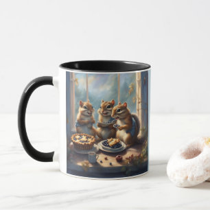 Caneca Três esquilos comem tortas de mirtilo no balcão
