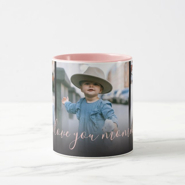 Caneca Três Fotos Rosa Eu Amo Você Mamãe (Centro)