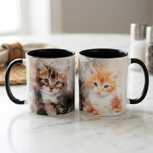 Caneca Três gatinhos lindos e bonitos aquarela