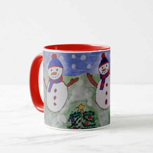 Caneca Três Homens de Neve de Natal (Frente Esquerda)