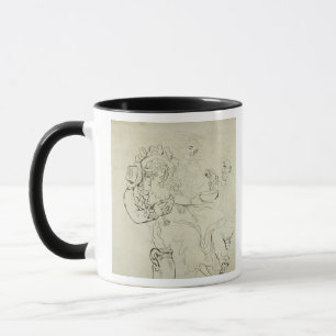 Caneca Três homens e um bebendo da mulher (caneta & tint