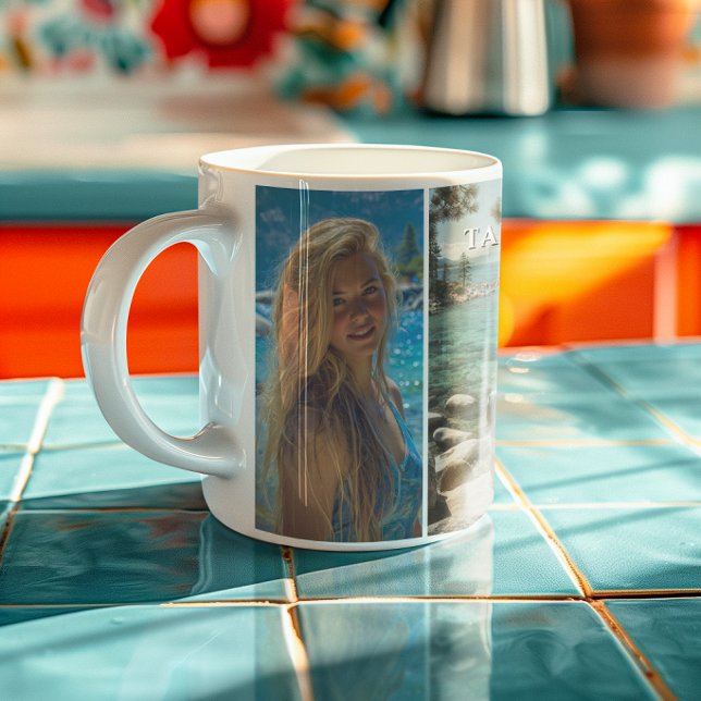 Caneca Três Listras Verticais Boho Foto (Three Vertical Strip Boho Photo Mug)