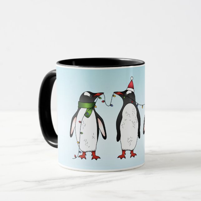 Caneca Três Pinguins Festivos De Natal Com Nome Personali (Frente Esquerda)