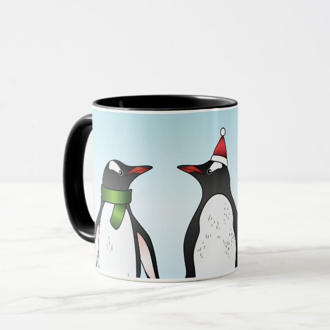Caneca Três Pinguins Gentoo de Natal Com Um Nome Personal (Frente Esquerda)