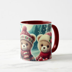 Caneca Três Ursos de Teddy Bonitos Feliz Natal