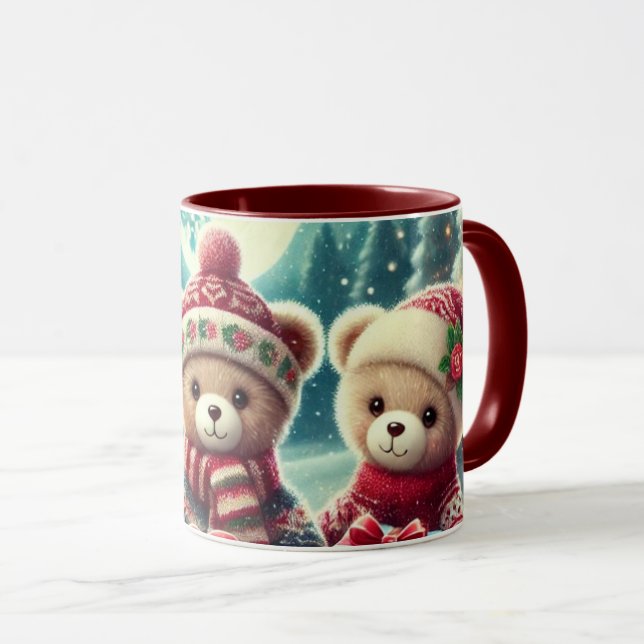 Caneca Três Ursos de Teddy Bonitos Feliz Natal (Frente Esquerda)