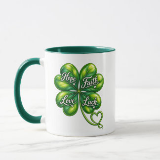 Caneca Trevo de Quatro Folhas Esperança Fé Amor So