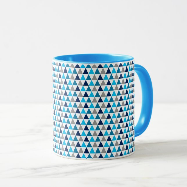 Caneca Triângulos Azuis Modernos Geométricos (Frente Esquerda)