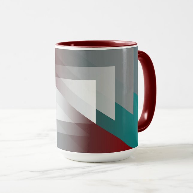 Caneca Triângulos de cinza Teal na burgundy (Frente Esquerda)
