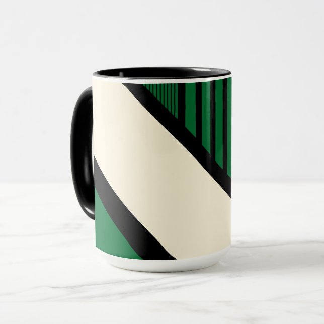 Caneca Triângulos - Verde, Creme e Preto (Frente Esquerda)