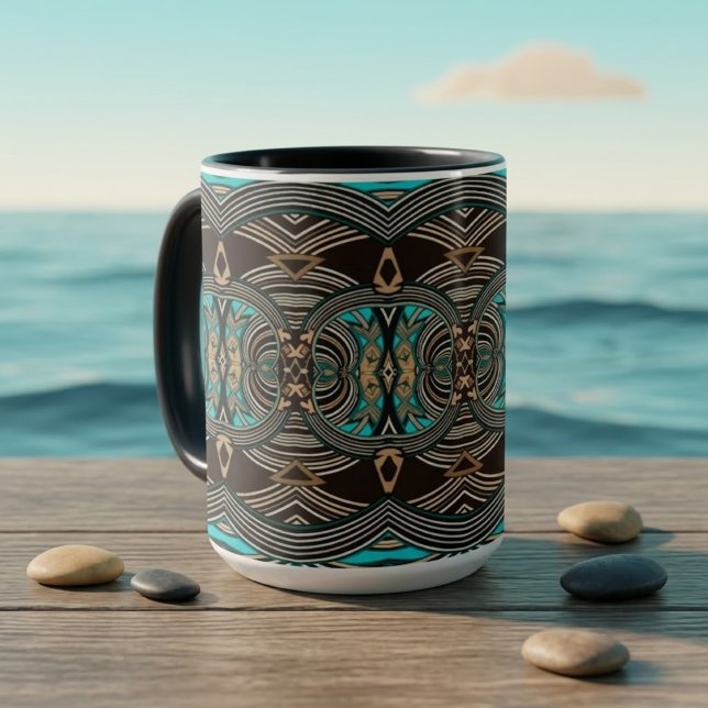 Caneca Tribal Abstrata Marés Oceânicas (Criador carregado)