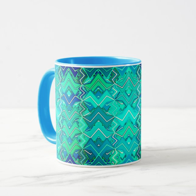 Caneca Tribal Batik Impressão, Turquesa, Aqua e Turquesa (Frente Esquerda)