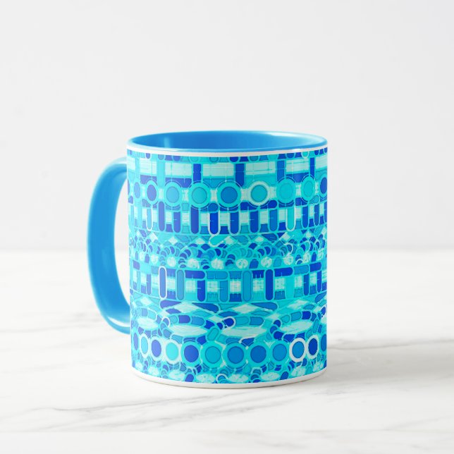 Caneca Tribal Batik - turquesa, aqua e azul de cobalto (Frente Esquerda)