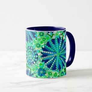 Caneca Tribal Mandala Impressão, Cobalt Azul e Verde