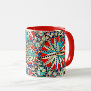 Caneca Tribal Mandala Impressão, Vermelho, Azul e Creme