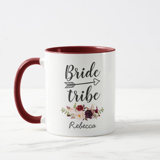 Caneca Tribo Floral Bridesmaid da Burgundy Red Boho (Esquerda)