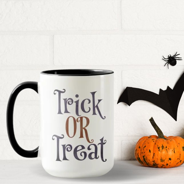 Caneca Trick ou Treine Orange & Purple Halloween (Criador carregado)