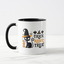 Caneca Trick Rawr Treat Black Cat Witat Halloween
