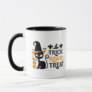 Caneca Trick Rawr Treat Black Cat Witat Halloween