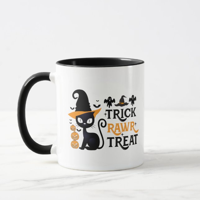 Caneca Trick Rawr Treat Black Cat Witat Halloween (Esquerda)
