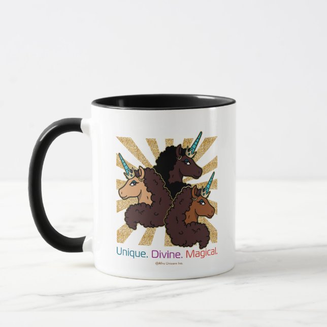Caneca Trio Afro Unicorn: Único, Divino e Mágico (Esquerda)