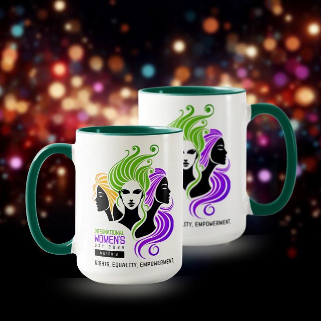 Caneca Trio Colorido Estilizado de Mulheres na IWD 2025 (IWD 2025 15oz Two-Tone Mugs Cover Photo)