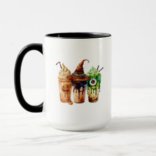 Caneca Trio de Aquarela de Bebida de Café de Halloween