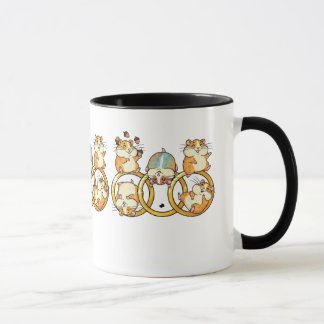 Caneca Trio de Hamsters Fofos em Anéis de Arte de Desenho