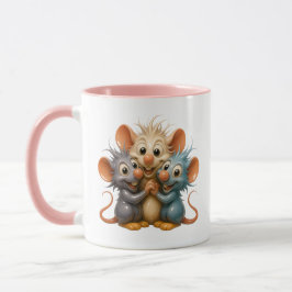 Caneca Trio de souris 3D joyeuses avec reflets.
