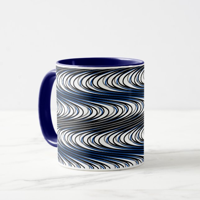 Caneca Trippy Black Marinho Blue Wavy Strips Abstrato Leg (Frente Esquerda)