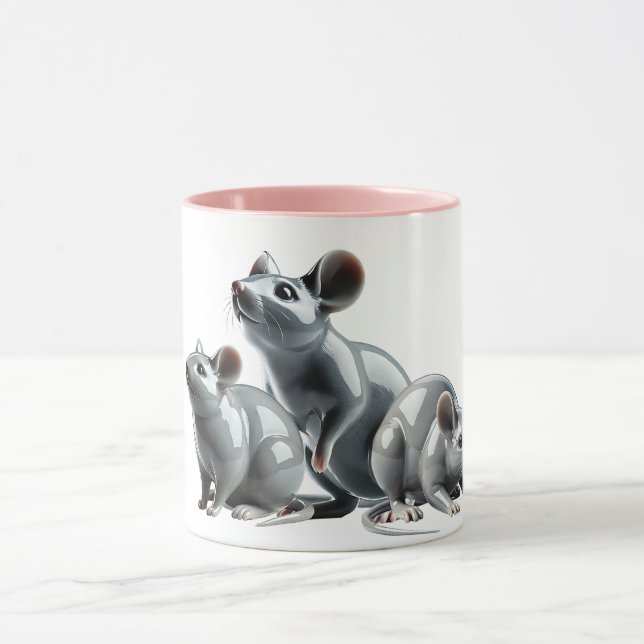 Caneca Trois souris grises en 3D cherchent à manger. (Centro)
