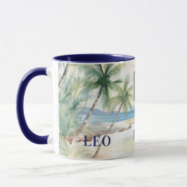 Caneca Tropical beach palm trees name business logo