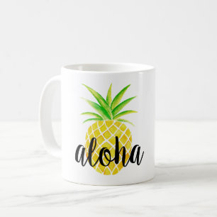 Caneca tropical da aguarela do abacaxi Aloha