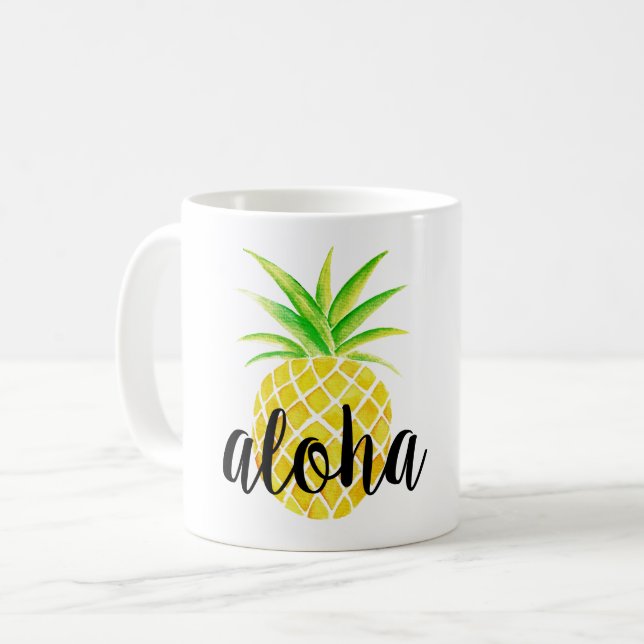 Caneca tropical da aguarela do abacaxi Aloha (Frente Esquerda)