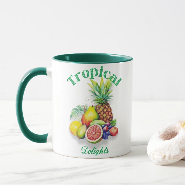 Caneca Tropical Fruit Collage on white (Com Donut)