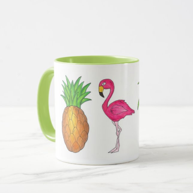 Caneca Tropical Ilha Tropical Pineapple Flamingo Palm Tre (Frente Esquerda)