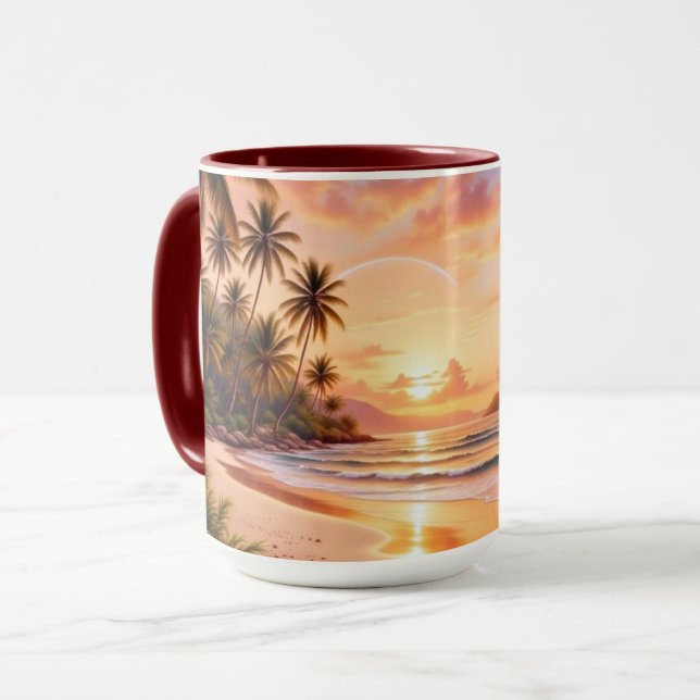 Caneca Tropical Island Paradise & Sunset Vibrant Rainbow (Frente Esquerda)