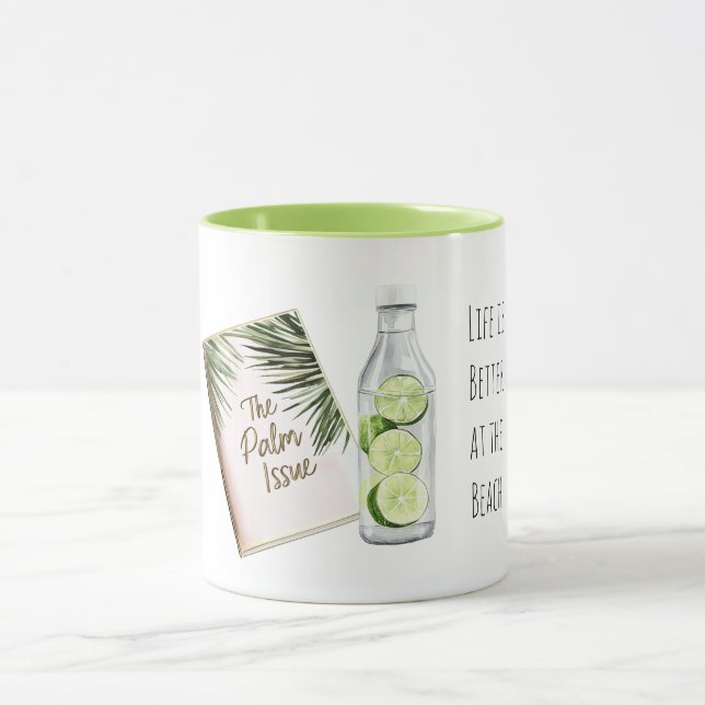 Caneca Tropical Palm Tree Leaves Green White Limes Beach (Centro)