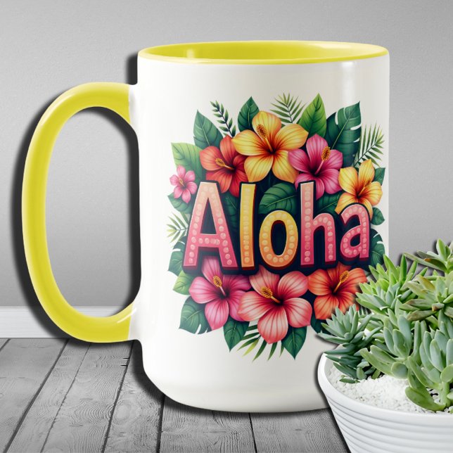 Caneca Tropical Vibes Flor de Aloha Havaiano (Criador carregado)