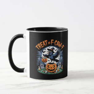 Caneca Truque ou F-Caw-f Funny Crow Halloween Spooky
