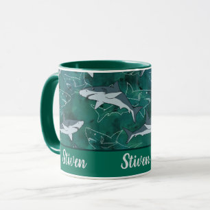 Caneca Tubarões, marinhos, marinhos, peixes, predadores, 