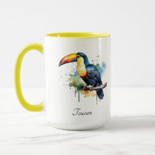 Caneca Tucano no Galho Arte em Aquarela, personalizado