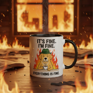 Caneca Tudo Bem Estou Bem Tudo, Meme Cachorro Café