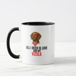 Caneca Tudo o que Preciso é Amor e Meu Café Vizsla