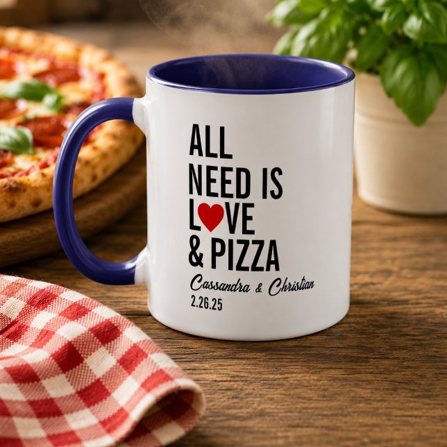 Caneca Tudo o que Você Precisa É Amor e Guardanapos de Pi (All You Need Is Love & Pizza Napkins | Fun Pizza Mug
)