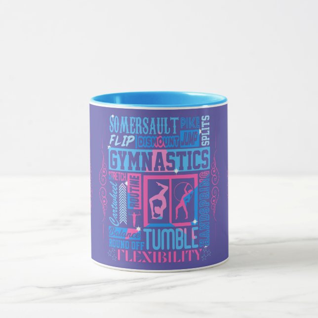 Caneca Tudo sobre tipografia de ginástica em rosa e azul (Centro)