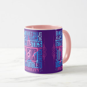 Caneca Tudo sobre tipografia de ginástica em rosa e azul