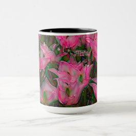 Caneca Tulip Mug com Tulipas Rosa Escuras Abertas