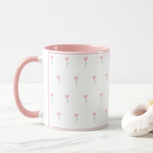 Caneca Tulipa Cor Rosa Mínima Simples, Simples, Cuja Rapa (Com Donut)